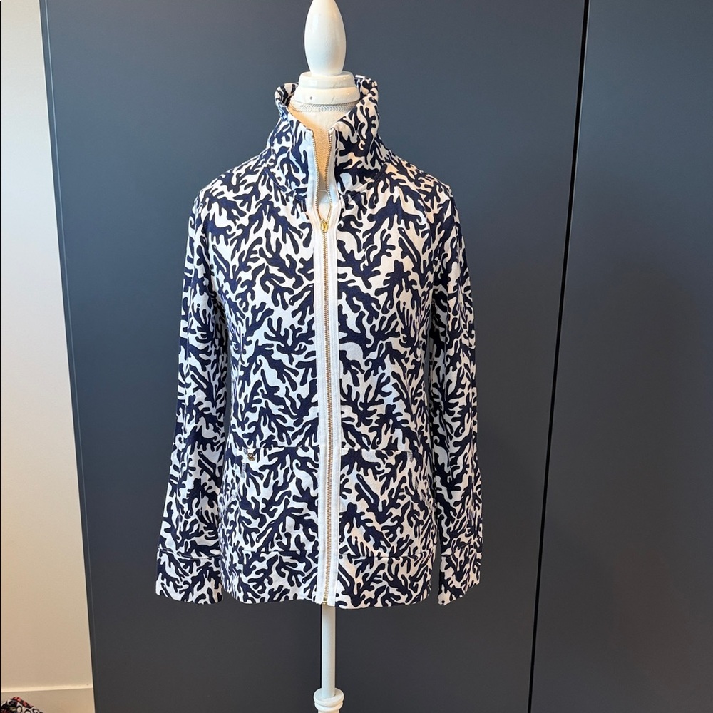 Navy and White Patterned Women's Jacket
